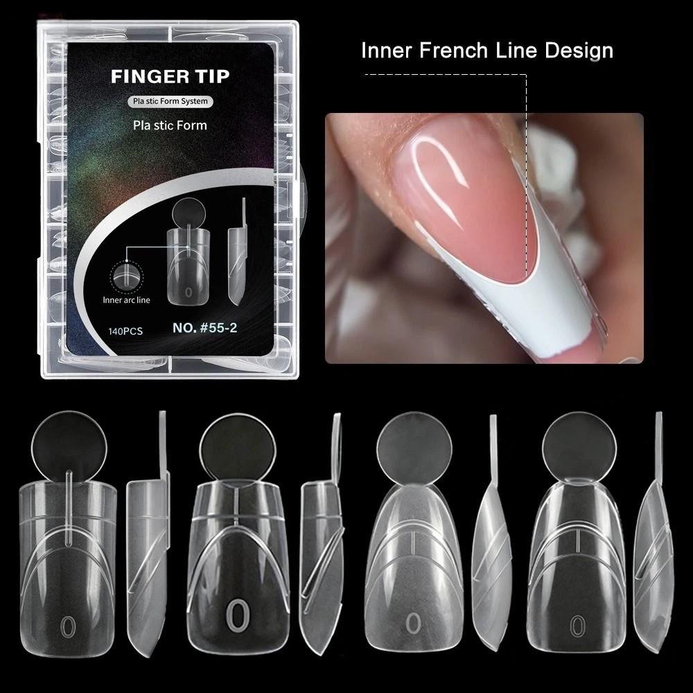 140PCS Matte Surface French Nail Dual Forms Thin Acrylic Nail Tips French Manicure Tool