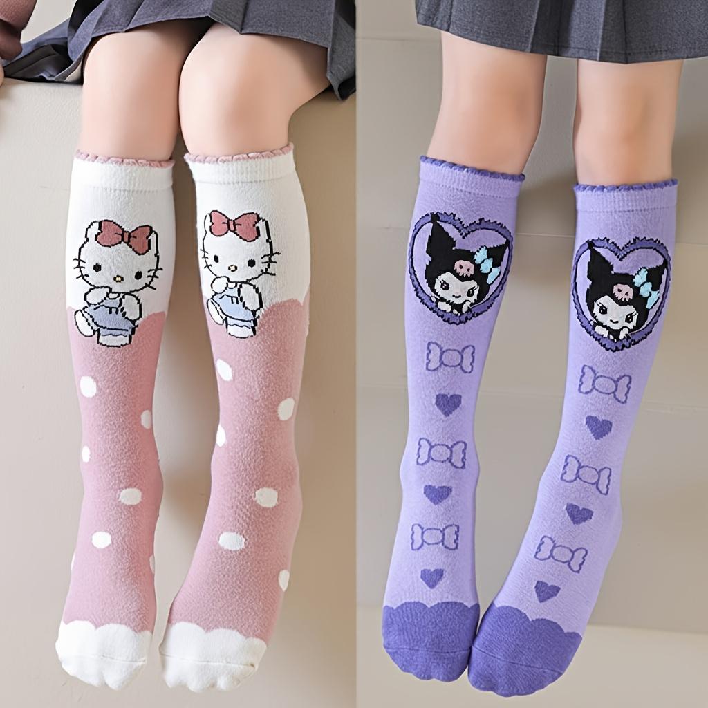 Girls Stockings Cartoon Cute Pink Purple Warm Breathable Comfortable Soft Spring Autumn Winter School Daily Wear