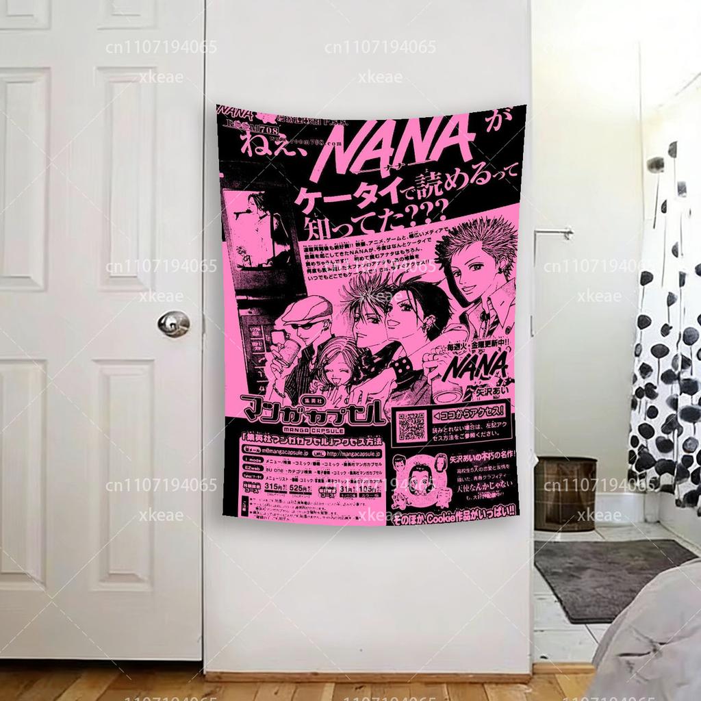 NANA Anime Magazine Tapestry Retro Pink Black Manga Poster Wall Hanging HD Print Polyester Art for Bedroom Living Room Dorm