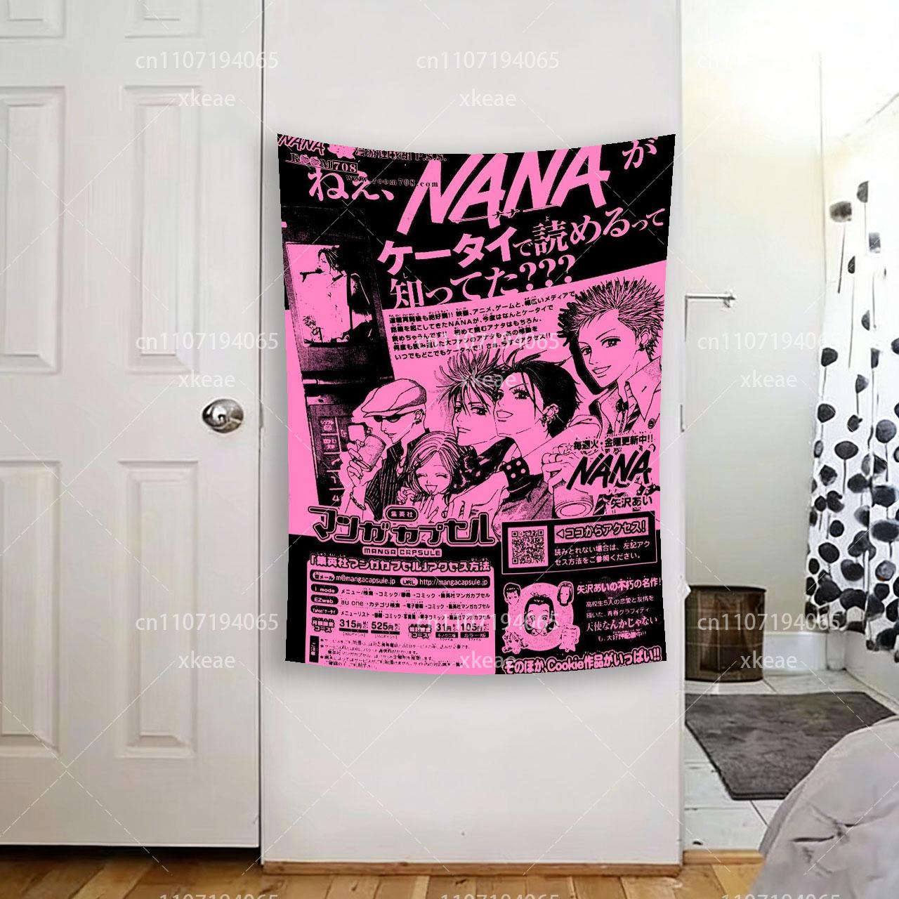 

NANA Anime Magazine Tapestry Retro Pink Black Manga Poster Wall Hanging HD Print Polyester Art for Bedroom Living Room Dorm 74x94cm(29x37in)