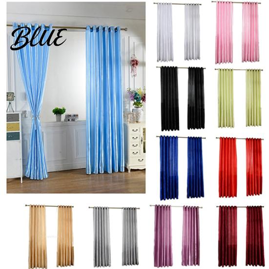1Pc Through Rod Curtain Drape Door Color Panel Window Solid Room Blackout