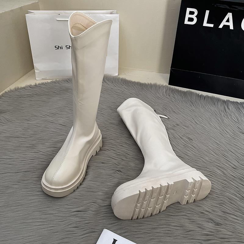 

Модные универсальные, но ботфорты женские летние новые ретро тонкие на маленьком толстом каблуке с увеличением роста рыцарские сапоги 40