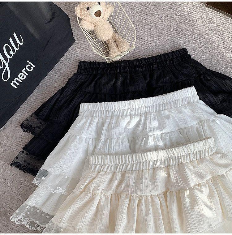 Women's 2026 Ballet Style Lace Trimmed High-Waisted Summer Layered Fluffy Short Skirt