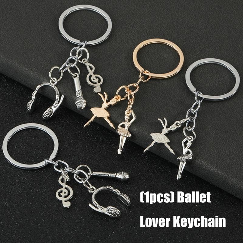 Double Theme Dance Headphone Keychain Artistic Alloy Accessory Compact Design Ballet Bag Charm Keyholder For Enthusiasts