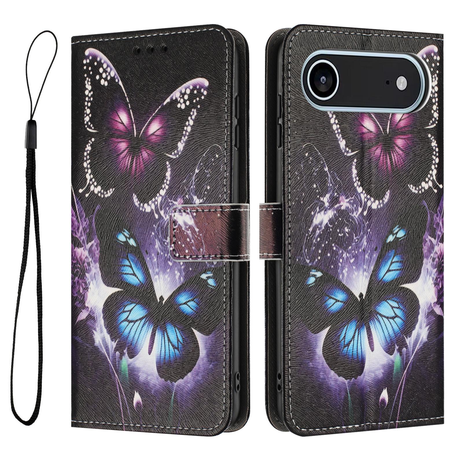 For iPhone Air Wallet Case Pattern Printing PU Leather Phone Cover with Lanyard C