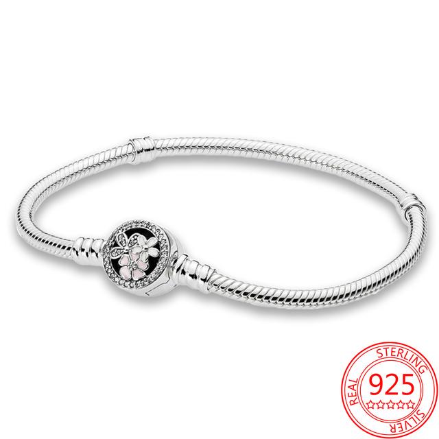 Authentic 925 Sterling Silver Infinite Knotted Heart T -Bar Strip Bracelet Multi -Snake Bangle Wedding Party Girls Fine Jewelry