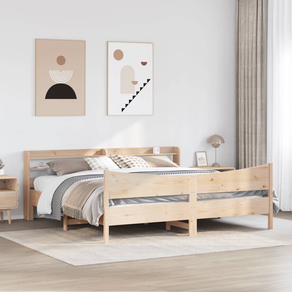 Solid Wood Bed with Headboard 180 X 200 Cm Pine