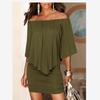 Mulheres fora do ombro vestido solto verão manga curta borla pacote hip saia curta