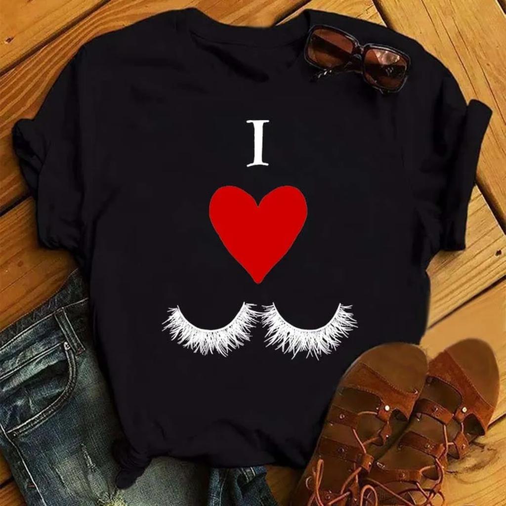 Fashion Graphic Unisex Tshirt Eyelashes Print Kawaii Lashes Unisex Clothes Funny Makeup Aesthetic Shirt Female Clothing Top Tee