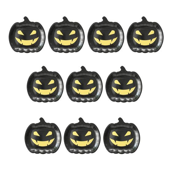 Halloween Pumpkin Paper Plates Black Orange Pumpkin Grimace Plates Disposable Serving Trays for Halloween Party Favors