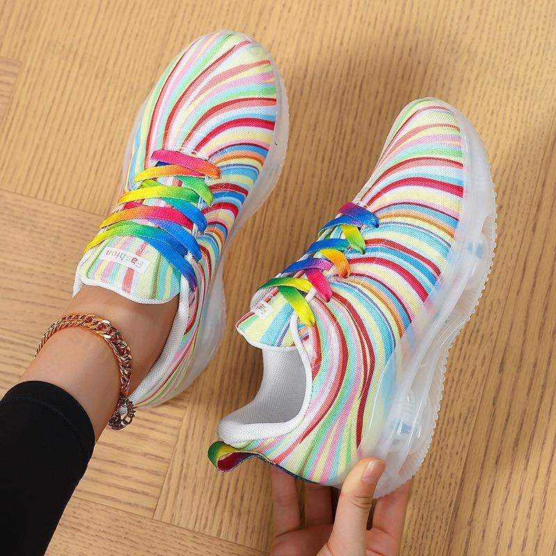 Fashion 2025 Autumn Fashion Lace Up Women's Colored Low Top Casual Single Shoes Comfortable Versatile Mesh Breathable Non Slip Sneakers