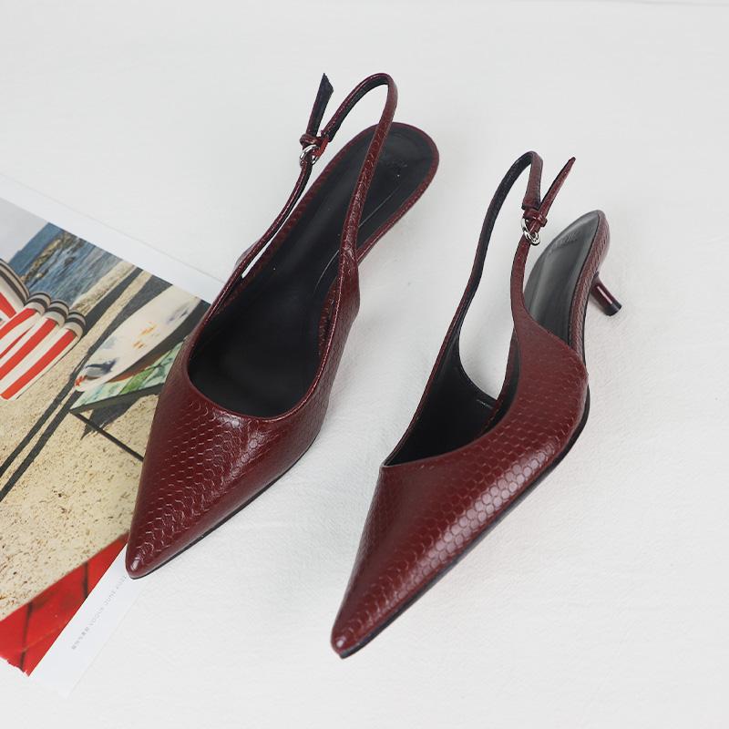 Mode 2025 Frühling High Heels Damen Kleiderschuhe Schlangenmuster Retro-Stil Spitz Mules Slingbacks Elegant Arbeit Büro Dame Pumps