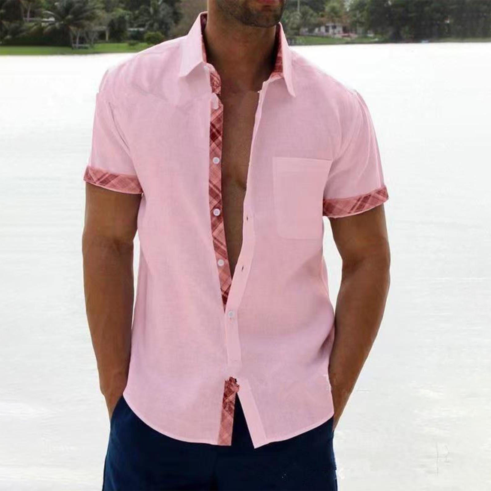 

Мужская летняя короткая приталенная модная дышащая мужская рубашка XL розовый