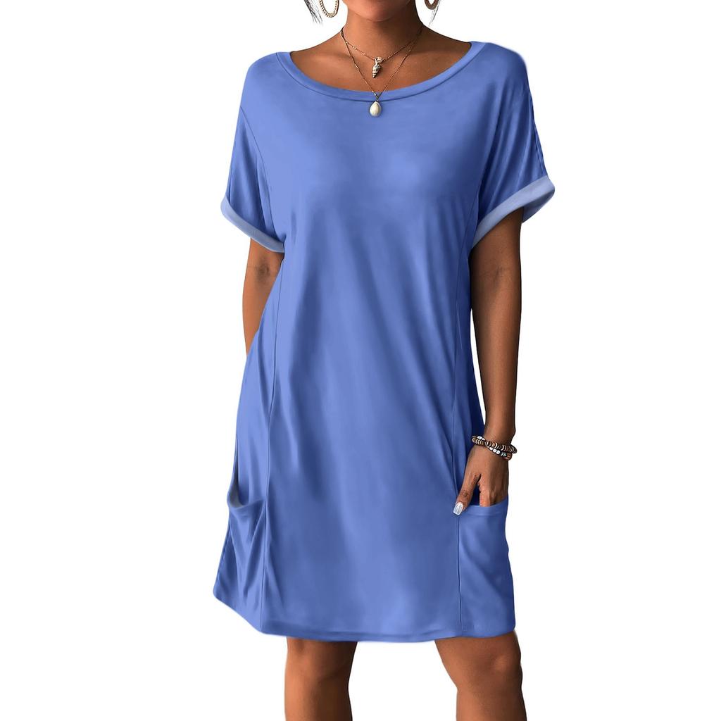 Women's Dresses T-Shirt Dresses With Pockets Solid Color Casual Beach Dresses