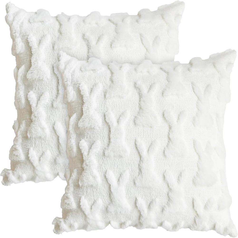 Easter Bunny Throw Pillow Covers Decorative Soft Plush Pillowcase 45x45cm Couch Cushion Case for Easter Decor Couch Sofa Bedroom