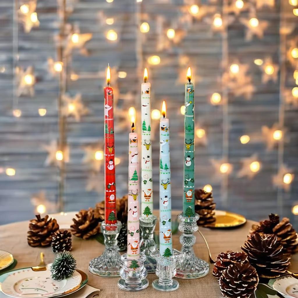 Cute Christmas Cartoon Printed 25CM Long Candle Elegant Paraffin Wax Decoration for Hotel & Restaurant Atmosphere