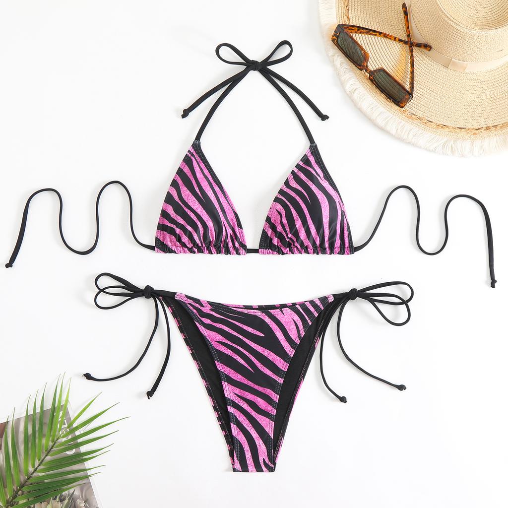 Sexy Pruhované Mikro Bikiny 2025 Trend Dámske Plavky Ženské Zaväzovanie za Krk Plavky Tangá Bikiny Set Dvojdielne Plážové Oblečenie Kúpací Oblek