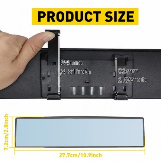 270MM Universal Flat Wide Interior Clip On Rear View Blue Glass Mirror