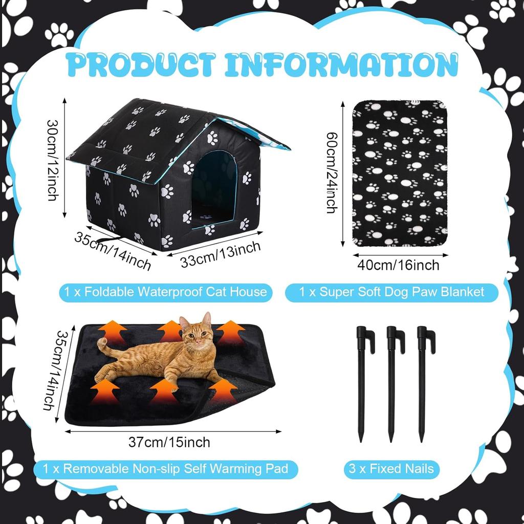 Outdoor Waterproof Cat House Stray Pet House Outdoor Houses for Feral Cat Houses for Outdoor Cats Dog Collapsible Cat Shelter with Cat Self Warming