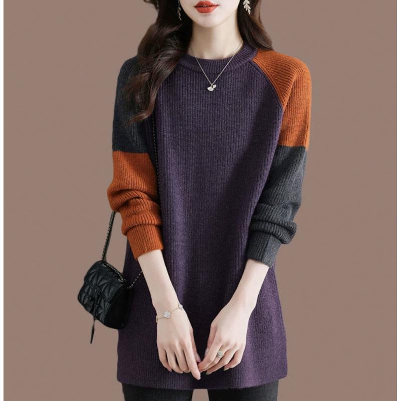 2025 Fall/Winter Women's Color Block Loose Sweater Top