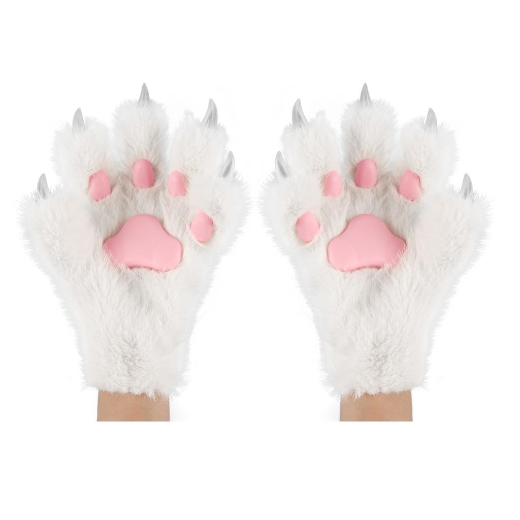 Fluffy Cat Ears Cat Long Tail Plus Cute Cat Paws Gloves Set Cosplay Costume Accessories Halloween Carnival Party Dress Up