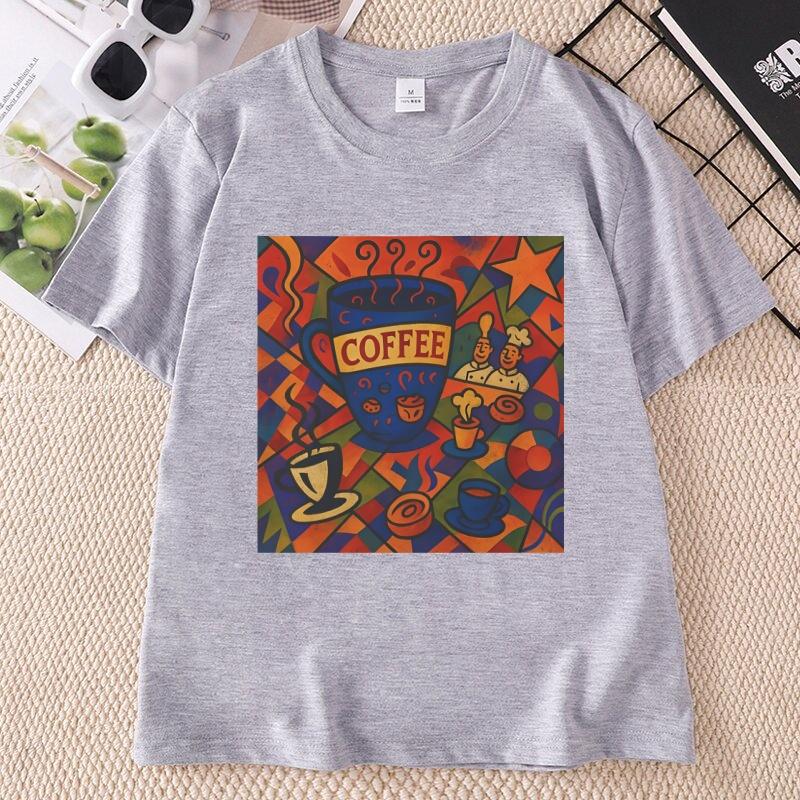Vintage Tee for Coffee Lovers Print Fashion Tshirt Cotton Short Sleeve Round Neck Tshirt Unisex Unisex Loose Streetwear Y2k