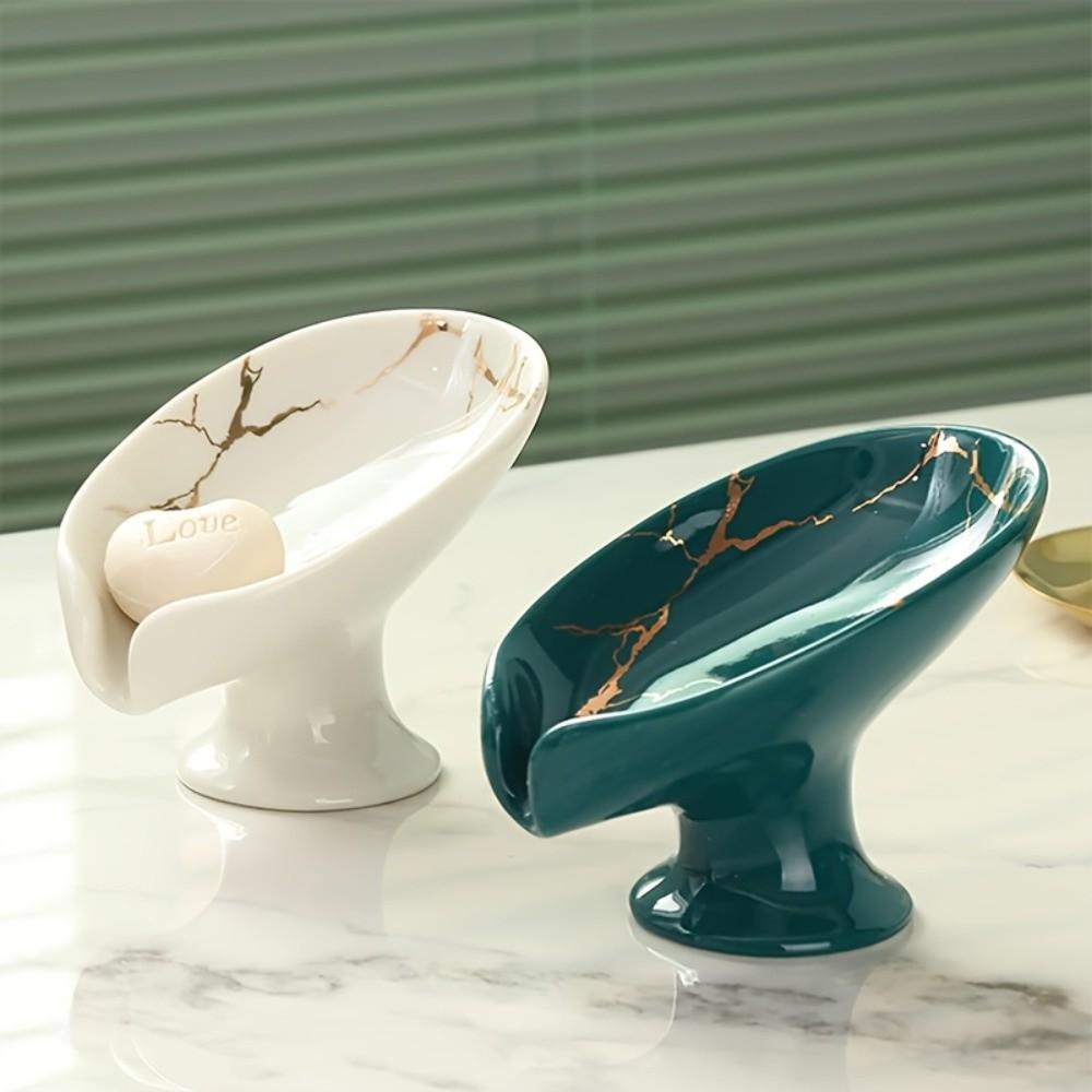 Leaf Shape Soap Holder Self-Draining Soap Plate Storage Organizer Ceramic Soap Dish Shower