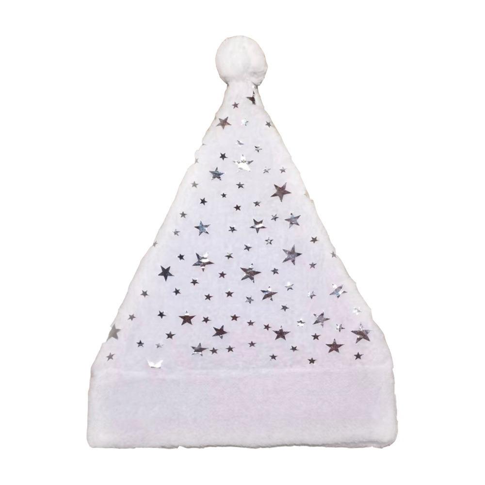 Glitter White Plush Christmas Hat Gold/Silver Foil Snowflakes/Stars Xmas Party Hat  Winter