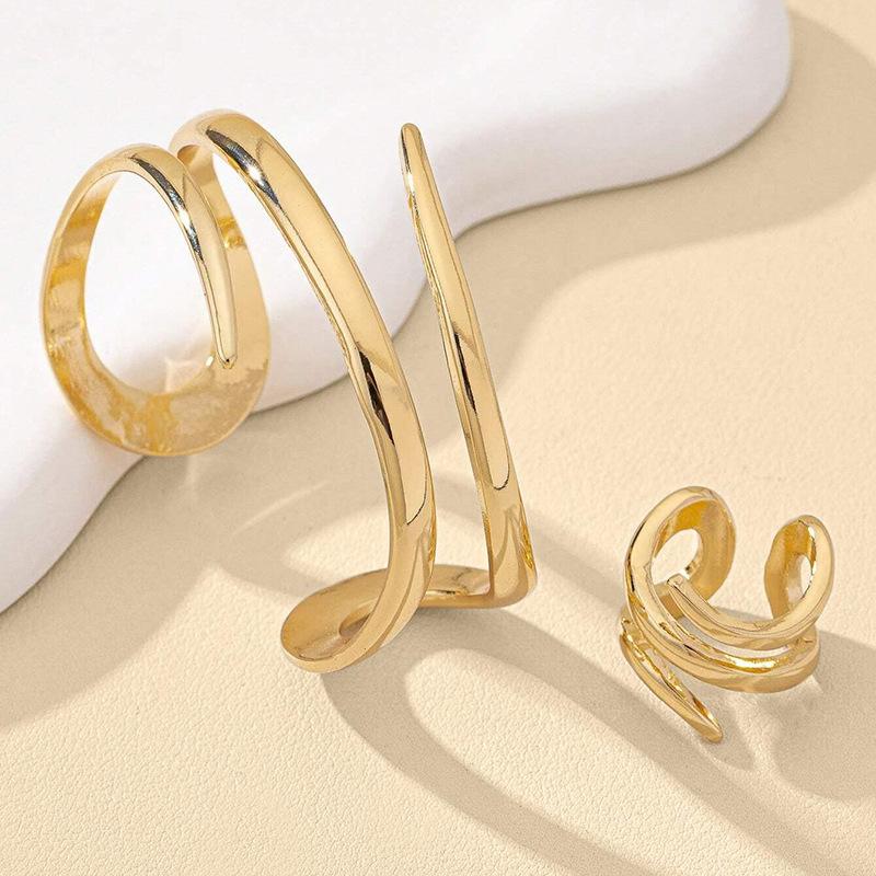 Breitflächige Linien hohler Öffnungsring Armband übertriebene Atmosphäre Armband leichter Luxus kalter Wind Schmuckset Frauen