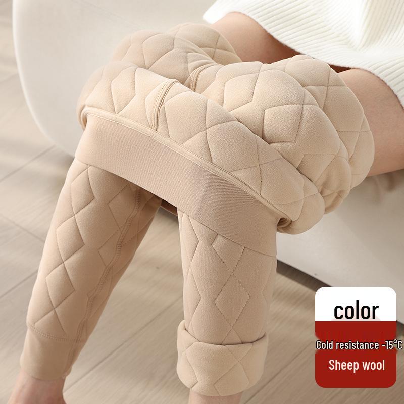 Women's Extra Thick Fleece-Lined Lambswool Pants – High Waist, Elastic, Warm Winter Layer
