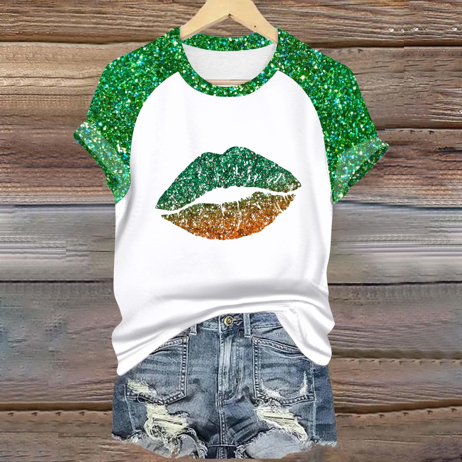 

Женская мода студенческая футболка с круглым вырезом и короткими рукавами ко Дню Патрика M