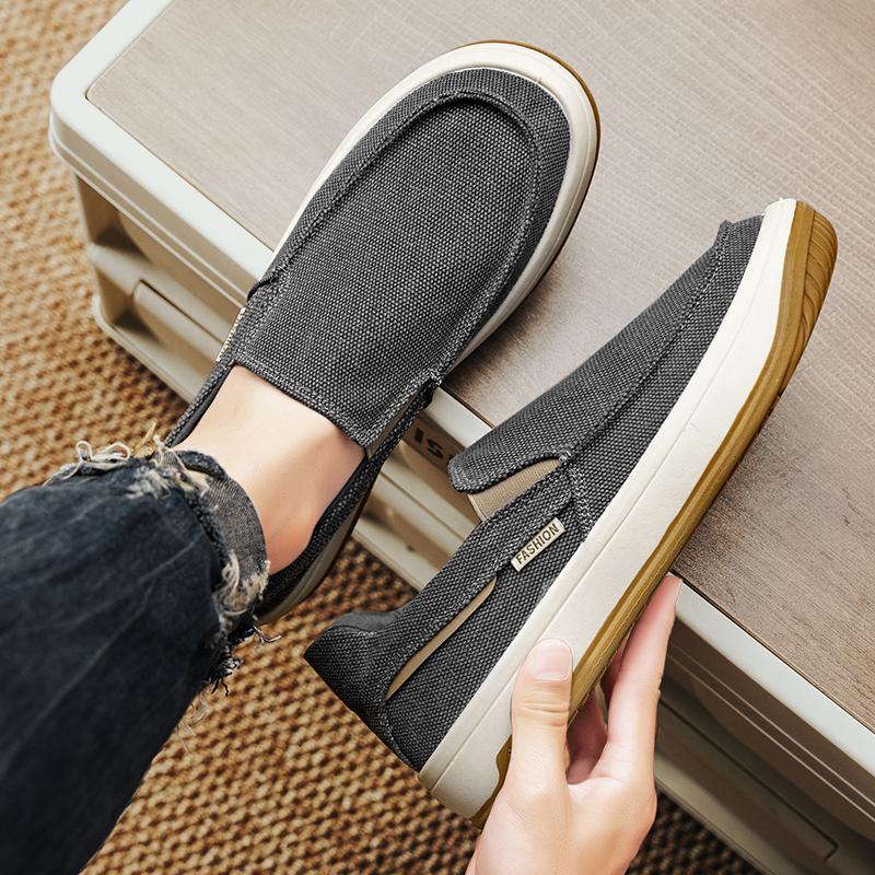 Summer Men Shoes Canvas Sneakers Men Platform Casual Walking Shoes Slip On Male Loafers Man Breathable Street Lazy Shoes