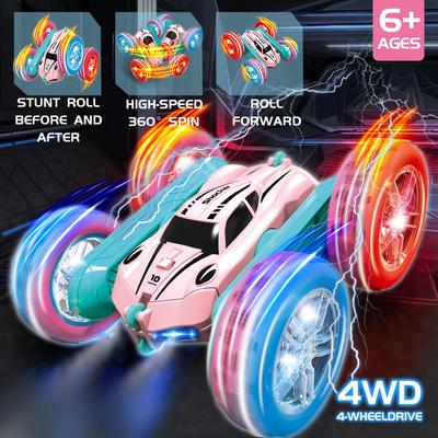 Auto acrobatico RC 2.4G Bambini Auto telecomandata ribaltabile a doppia faccia Rotazione a 360 gradi Fuoristrada Auto da drift RC Per giocattoli per ragazze rosa