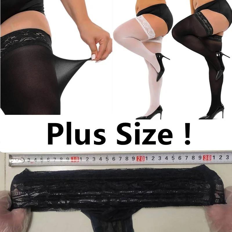 New Large Plus Size Thigh High Knee Light Lace Silk Long Socks Black Thin Stockings For Women Club Office Wear Xxxxl Summer