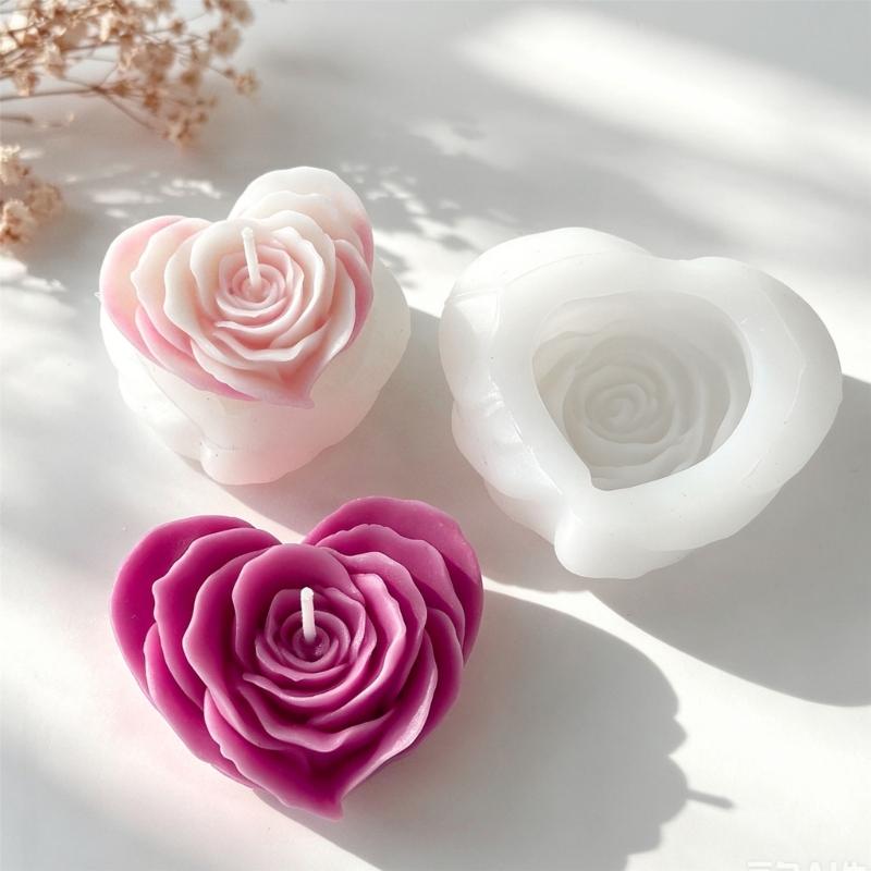Flexible Heart Shape Rose Mold Decoration for Candle Making, Display Use, and Flower Heart Styling for Project Work and Shelf Display