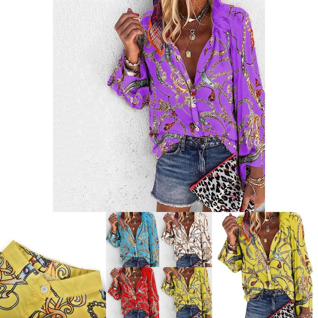 Stylish Ladies Casual Chain Print Long Sleeve Blouse For Office Wear