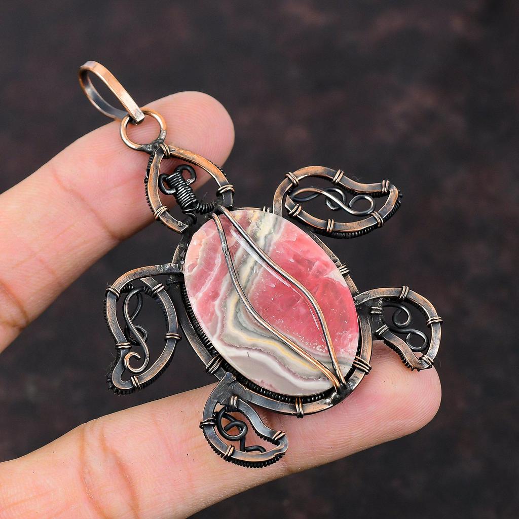 Rhodochrosite Pendant Copper Wire Wrapped Gemstone Pendant Handmade Copper Jewelry Tortoise Pendant Gift For Wedding Rhodochrosite Jewelry