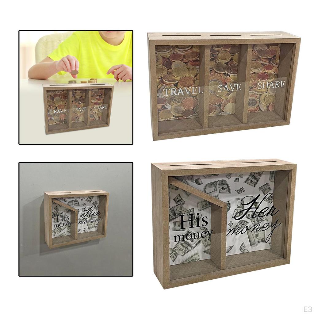 Wooden Piggy Bank Container Case Money Saving Jar for Desktop Kids Adults