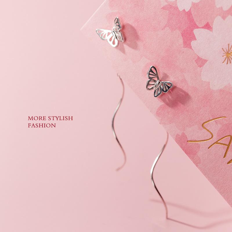 Korean Style Summer Butterfly Earrings: 925 Silver Needle, Small Fresh Sweet Wave Insect Hollow Design