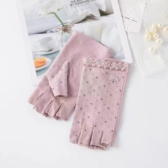 Summer Manicure Sunscreen Gloves Pure Cotton Half Finger Women's Ultraviolet Anti Light Thin Style Driving and Riding Anti Slip Finger Breathable