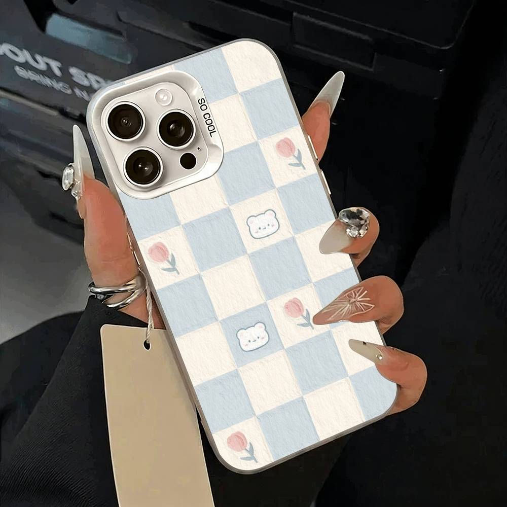 

Свежий чехол-шахматка для iPhone 17 Air 16 15 14 13 12 11 Pro Max Белый Серебристый Жесткий чехол iPhone13ProMax