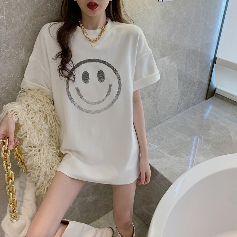 Women's Smiley Face Print Loose Short Sleeve Round Neck T-shirt - Casual Spring/Summer Top