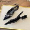 Crystal Sexy Pointed Toe Mid Heels Sandals Women Shoes Slingback Summer 2o25 Trend Dress Leather Pumps Elegant Party Sandalias