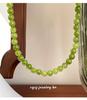 Cui Yan Sterling Silver Green Agate Beaded Necklace for Women - Brightening Spring/Summer Clavicle Chain