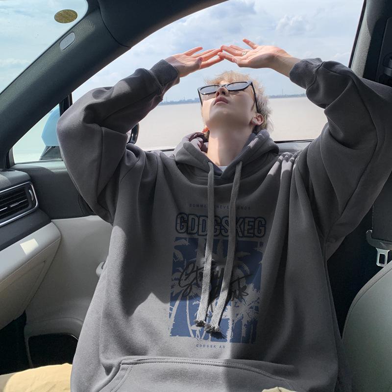 Hooded Sweater Men's Autumn Trend Brand American Retro Trend Printing Loose Long-sleeved Teen Jacket