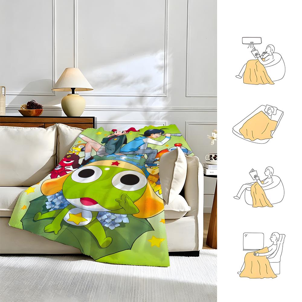 Anime K-Keroro Gunso-o Throw Warm Soft Flannel Blanket, Multi-use for Sofa Bed Camping Travel Nap