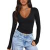 Women's European & American Lace Patchwork V-Neck Long Sleeve Slim-Fit T-Shirt