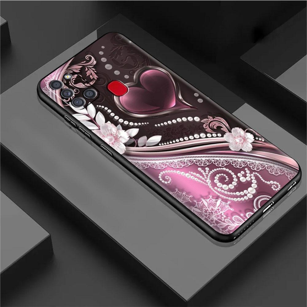 Case For Samsung Galaxy A52 A12 A32 A51 A21s A71 A13 A53 A22 A31 A72 A03 A02s A41 Black Phone Shell Love Bow