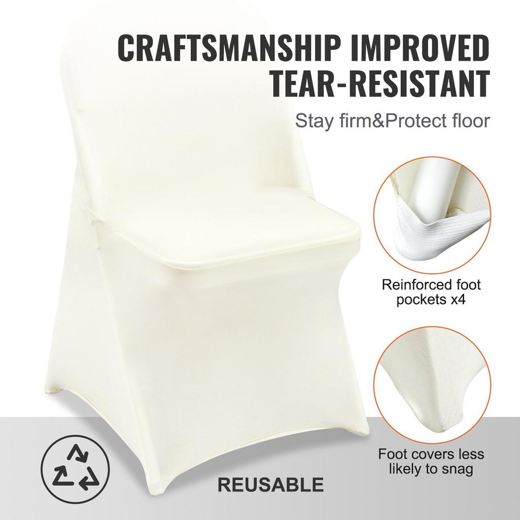 50PCS Ivory White Stretch Spandex Folding Chair Covers, Universal Fitted Chair Cover, Removable Washable Protective Slipcovers, for Wedding, Holiday,