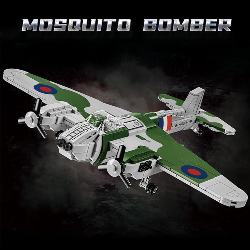 526 Teile WK II Mosquito Bomber Baustein Spielset, Klassisches Flugzeug Armee Puzzle DIY Montage Maßstabsgetreue Modelle, Handgemachtes DIY Jungen Mädchen Geschenk Präsent